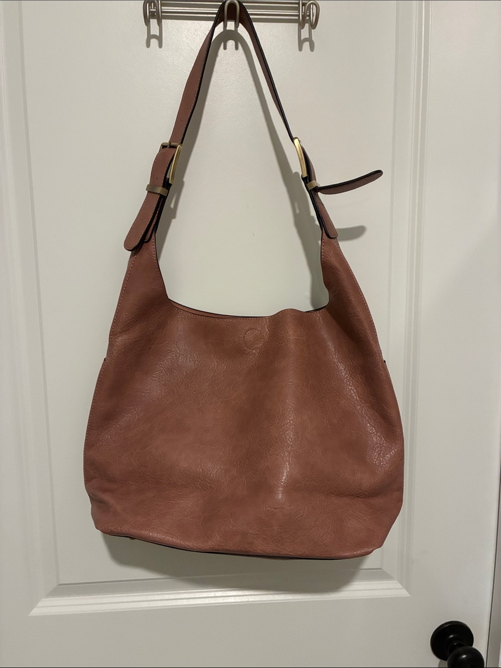2-in-1 Everyday Leather-Feel Hobo Shoulder & Crossbody Bags in Rose